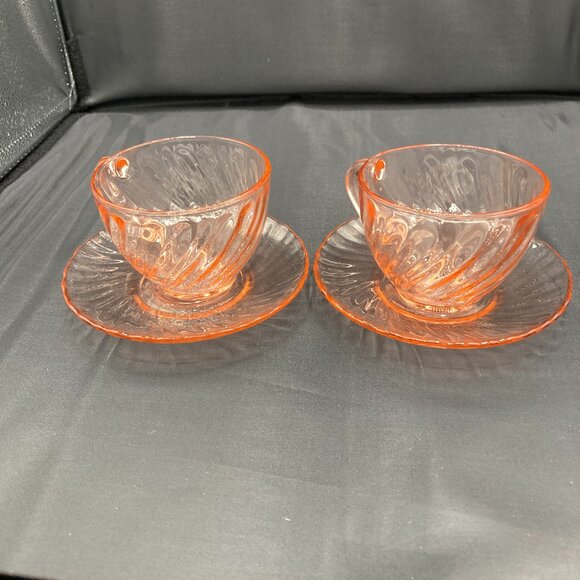 ARCOROC ROSALINE PINK SWIRL TEA CUP AND SAUCER 2 SETS - Picture 1 of 3